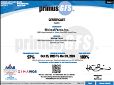 Primus GFS Farm Audit Certificate